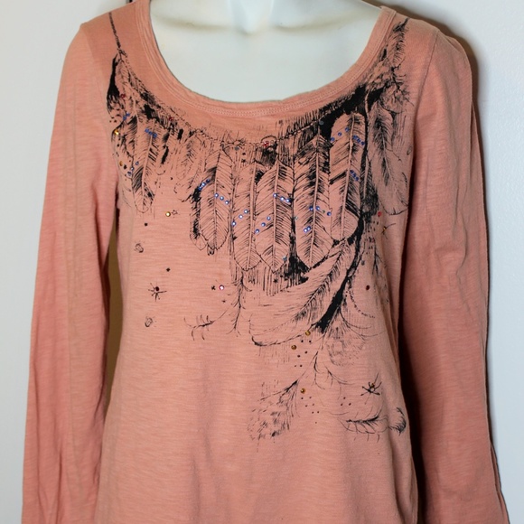 shesaid... Peach Boho Feather Knit Top L - Picture 1 of 4